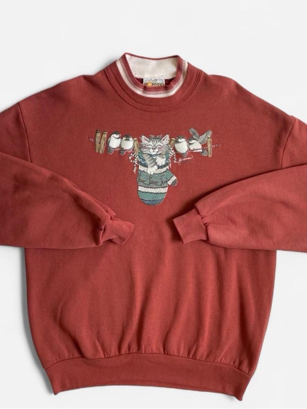 Vintage 90s rosey pink kitten & birdies sweatshirt